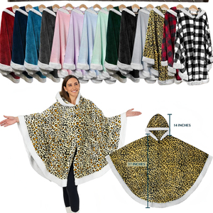 Poncho-couverture tricotée d'hiver pour <span class=keywords><strong>femme</strong></span>, douillette, 100 % polyester, en <span class=keywords><strong>polaire</strong></span> flanelle sherpa, anti-acariens, motif léopard, avec <span class=keywords><strong>capuche</strong></span> - Product Image 4