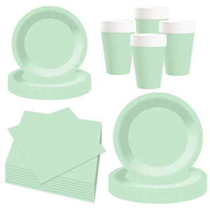 DAMAI – Vaisselle jetable unie vert opale pour fêtes, assiettes de 7 et 9 pouces, gobelets en papier, serviettes - Product Image 3