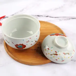 Porcelain Tableware Japanese Style Individual Ceramic Soup Bowl With Lid Steam Bowl Ceramic Breakfast Dinnerware Stew Pot