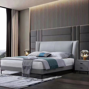 Vente en gros de meubles modernes avec éclairage cama, dortoir à lamelles en tissu tufté, chambre d'hôtel, lit double king italien - Product Image 1