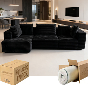 Sofá convertible tapizado en forma <span class=keywords><strong>de</strong></span> <span class=keywords><strong>L</strong></span>, económico, sin estructura y con compresión. Conjunto <span class=keywords><strong>de</strong></span> Sofá Seccional Modular <span class=keywords><strong>de</strong></span> Tres Plazas - Product Image 1
