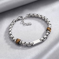 Bracelet pour homme en acier inoxydable, design unique, chaîne épaisse de perles, fait main, perles de pierres naturelles, bijoux de mode