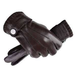 Găng Tay Da Cừu Thật Cho Nam Mùa Đông Màu Xanh Dương Cognac Màu Nâu Đen Lót Len Lông Cừu Có Cổ Tay Áo Pha Len - Product Image 6