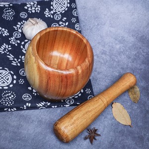 Mortier et pilon en bois massif pour écraser l'ail, outil manuel pour herbes et épices de cuisine - Product Image 3