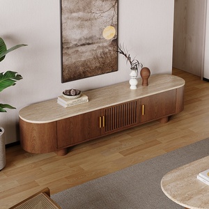 Mueble de TV de Madera Maciza Estilo Wabi-Sabi para Montar en la Pared con Almacenamiento para Sala de Estar en Apartamentos Pequeños - Product Image 3