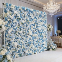 Dinding Bunga Buatan, Dekorasi Pernikahan, Set Rangkaian Bunga Mawar Hydrangea, Kartu Punch Net Merah, Mawar Putih