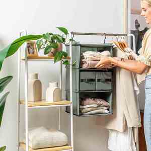 3-Shelf Collapsible Hanging Closet Organizer Space-Saving Fabric Storage for Clothes and <b>Shoes</b> - Product Image 6