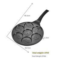Poêle à frire économique et écologique à quatre trous en alliage d'aluminium antiadhésif avec manche en bois pour petit-déjeuner, crêpes, omelettes, compatible lave-vaisselle