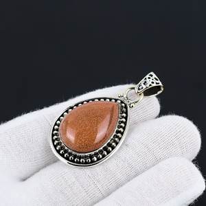 Colgante de piedra solar de Plata de Ley 925 hecho a mano para mujer, joyería de piedras preciosas de alta calidad con ajuste de bisel, Estilo clásico - Product Image 2