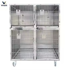 Jaula de Acero Inoxidable de 4 Compartimentos para Perros - Jaula con Ruedas y Cerradura para Hospital Veterinario, Hospedaje y Refugio - Product Image 2