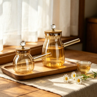 Théière en verre borosilicate ambré compatible induction avec poignée latérale, bouilloire à eau côtelée pour thé en vrac