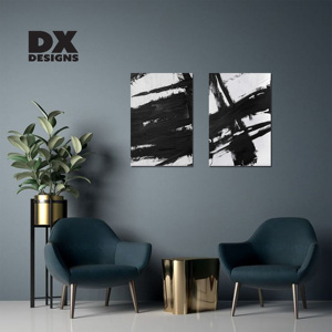 Arte Murale Astratta 3D Personalizzata DX Designs in Bianco e Nero, Dipinto Minimalista con Pennellate Audaci per Arredamento Moderno e Industriale - Product Image 4