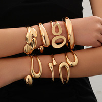 Ensemble de bracelets manchette irréguliers en or massif, style minimaliste géométrique ondulé, pour superposition, bijoux tendance INS