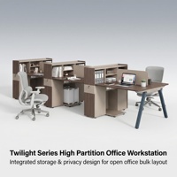 Poste de travail commercial intégré Twilight Series pour 2 personnes avec cloison haute et armoire de rangement pour bureau ouvert