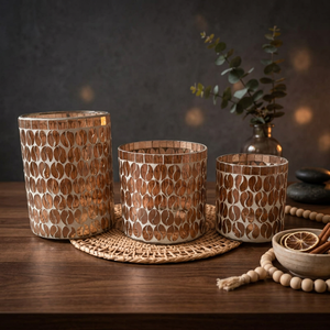 Porte-bougie décoratif en verre mosaïque miroir doré, résistant à la chaleur, pour la décoration de Noël à la maison - Product Image 3