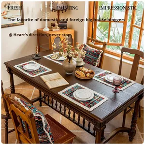 Napperon de Bohème rouge de luxe haut de gamme américain <span class=keywords><strong>Nappe</strong></span> de table vintage de style marocain faite à la main en polyester-coton Ins Style Home - Product Image 1