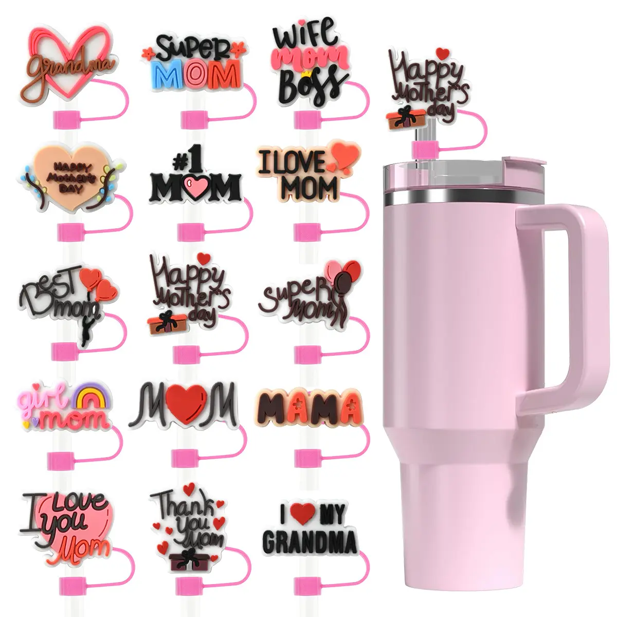 2024 Mothers day mom straw topper charm Cup drinking straw cover topper for mom straw