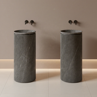 Lavabo autoportant en marbre Nero Marquina de style italien, lavabo en pierre noire de luxe pour hôtel, villa et décoration de salle de bain haut de gamme