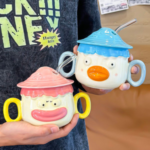 Mug à lait créatif en forme de canard 3D avec couvercle, double poignée et paille, écologique, idéal pour les fêtes - Product Image 4
