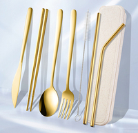 Ensemble de couverts portables écologiques en acier inoxydable 304, résistant à la rouille, de qualité alimentaire, 7 pièces, pour le camping