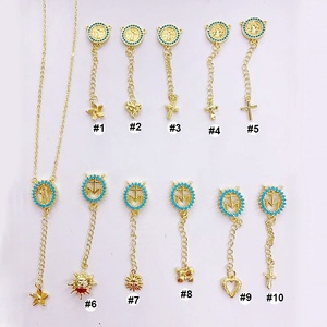 Pendentifs Breloques en Plaqué Or avec Turquoise et Zircon Cubique, Motifs Vierge Marie, Y, Étoile, Croix, Papillon, Cœur, Soleil pour la Fabrication <span class=keywords><strong>de</strong></span> <span class=keywords><strong>Bijoux</strong></span> Religieux - Product Image 1