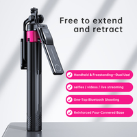 Perche à selfie SS1 en alliage d'aluminium pour téléphone, trépied 63 pouces, poignée ultra grand angle, stabilisateur intelligent anti-tremblement, télécommande magnétique 1,6 m