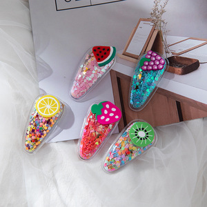 Pinzas de Pelo Transparentes con Diseño de Arena Movediza Coloridas Estilo Coreano para Niñas, Pinzas de Pelo con Forma de Fruta para Bebés, Horquillas con Borde de Arena Movediza con Forma de Fruta - Product Image 1
