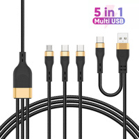 Vente en gros câble de données usb 5 en 1 câble de chargement 5 en 1 multi usb c câble de chargement multifonction charger de téléphone à téléphone