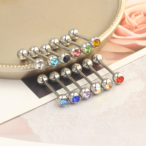 <span class=keywords><strong>Piercing</strong></span> de Acero Inoxidable para Lengua y Pezón, Barra con Anillo, Retenedor de 14g y 16mm, 12 Colores a Elegir, Lengua Recta - Product Image 2