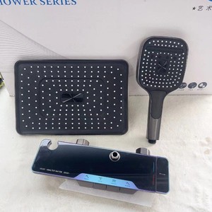 Set de Ducha Empotrado en Pared, Rectangular, Cromado, con Rociador de Masaje y Lluvia, 4 Velocidades, Botones Presurizados, Estante Grande - Product Image 4