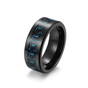 Anillo de fibra de carbono de acero de tungsteno para hombre, negro, azul, rojo, verde, diseño geométrico, joyería de regalo - Product Image 5