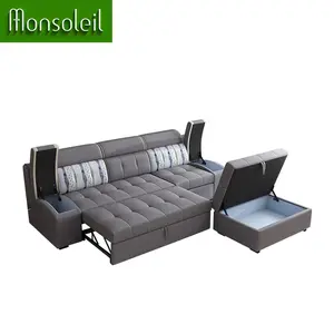 Tempat Tidur Sofa Set Furniture Modern Sofa Cum Tidur dengan Penyimpanan dan L Bentuk Kain Sudut Tempat Tidur Sofa