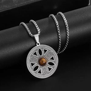 Colliers Pendentifs Fleur de Vie Viking Vintage en Acier Inoxydable Œil de Tigre pour Femmes et Hommes, Chaîne Géométrie Sacrée - Product Image 2