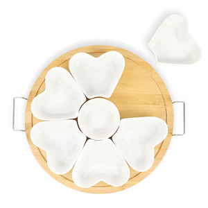 जीएल सिरेमिक प्लैटर लेज़ी सुसान डिप सेट बांस घूमने वाली सर्विंग प्लैटर सिरेमिक डिश स्नैक बाउल के साथ डिप्स, ऐपेटाइज़र के लिए आदर्श - Product Image 5