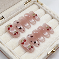 Faux ongles à presser faits main, motif ours et fraise, pour femmes et enfants, vente en gros, boîte mystère pour TikTok Live Stream