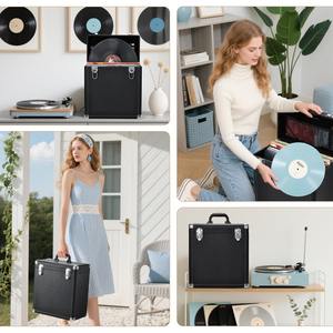 Boîte de rangement pour disques vinyles de 12 pouces avec serrure, poignée de couvercle et pochette en filet pour ranger plus de 30 albums de disques vinyles précieux - Product Image 5