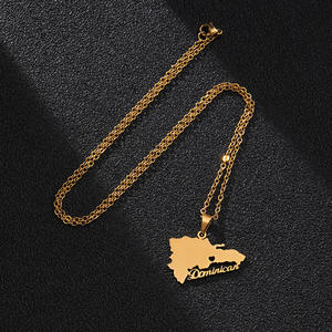 Collana pendente con cuore in acciaio inossidabile alla moda con mappa della repubblica dominicana gioielli di moda incentrati sul paese del Nord America - Product Image 6