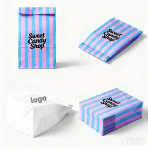 Sacs en papier kraft blanc et brun rayés personnalisés avec logo pour aliments, friandises, bonbons et sucettes - Product Image 4