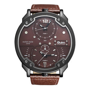 OULM-Relojes de pulsera para hombre, de lujo, con 3 zonas horarias grandes, correa de cuero PU, Deportivos - Product Image 4