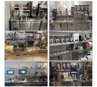 Comptoir de bar en acier inoxydable de 180 cm, station tout-en-un pour bubble tea avec réfrigérateur, bac à glace et plan de travail pour la création de petites entreprises