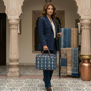 Handmade Blue Block Print Laptop <b>Bag</b> Cotton Office Messenger <b>Bag</b> Ethnic <b>Work</b> <b>Bag</b> - Product Image 1