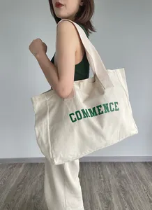 Reusable Customized Letter Logo Printed Shopping Cotton Canvas Active Lifestyle Sporty Tote Bag For Gym