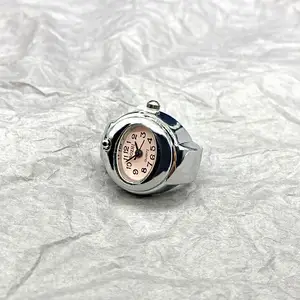 Jam tangan jari kecil minimalis Vintage, arloji cincin Dial Quartz elastis dapat disesuaikan, cincin arloji Mini baja