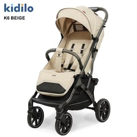 Poussette légère Kidilo pour bébé de 0 à 3 ans avec cadre en acier inoxydable et roues en PU 3D pliable pour les voyages kaki
