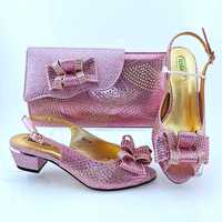 Ensemble de chaussures de mariée et de sac pour femmes, à talon bas, africain, assorti, robes, AB8649,
