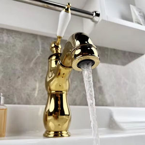 <span class=keywords><strong>Rubinetto</strong></span> da Bagno Retrò Europeo Dorato Monocomando <span class=keywords><strong>con</strong></span> Valvola in Ceramica, Miscelatore per <span class=keywords><strong>Lavabo</strong></span> <span class=keywords><strong>con</strong></span> <span class=keywords><strong>Doccetta</strong></span> Estraibile e Beccuccio Girevole - Product Image 1
