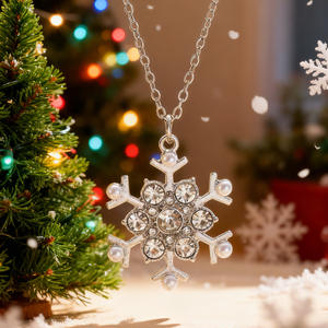 Готическое женское ожерелье с дизайном «Снежинка», стразами, цирконием, родиевым покрытием, из сплава, популярное, в готическом стиле, многослойное, с подвеской - Product Image 1