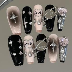 <span class=keywords><strong>Faux</strong></span> <span class=keywords><strong>ongles</strong></span> à presser gothiques punk rouge et noir, motif papillon, avec autocollants de fête Y2K, yeux et chaîne métallique, faits main - Product Image 5
