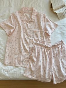 Pigiama da <span class=keywords><strong>donna</strong></span> in cotone con stampa cartoni animati, maniche corte, bottoni, due pezzi, pantaloncini, loungewear, personalizzabile, taglie forti, abbigliamento da notte - Product Image 2