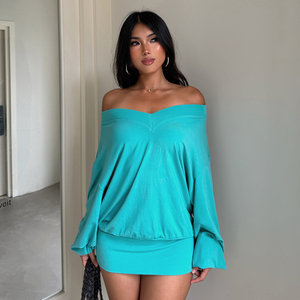 Women's V Neck <b>Loose</b> Fit Mini Pencil <b>Dress</b> Long Sleeve Solid Color Stretchy Casual Eco-Friendly Washable - Product Image 4